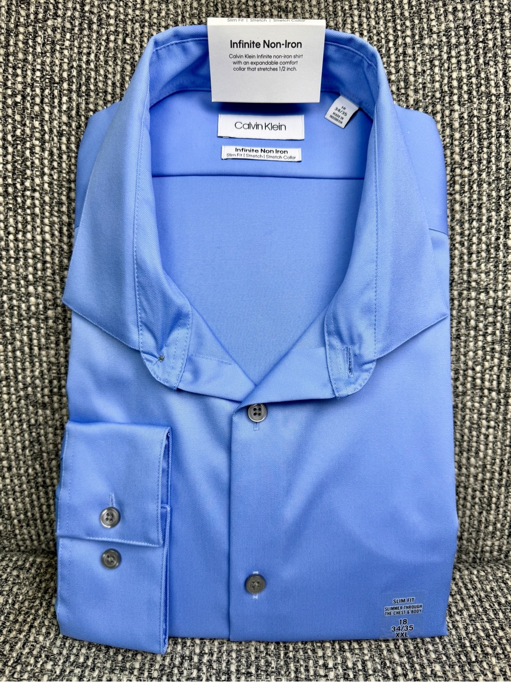 Calvin Klein Infinite Non Iron Dress Shirt Mens 18 34/35 XXL Slim Fit Blue NWT